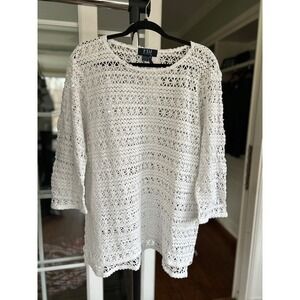 FDJ French Dressing Jeans Top XXL White Lace Cotton blend crochet Cover Up tunic